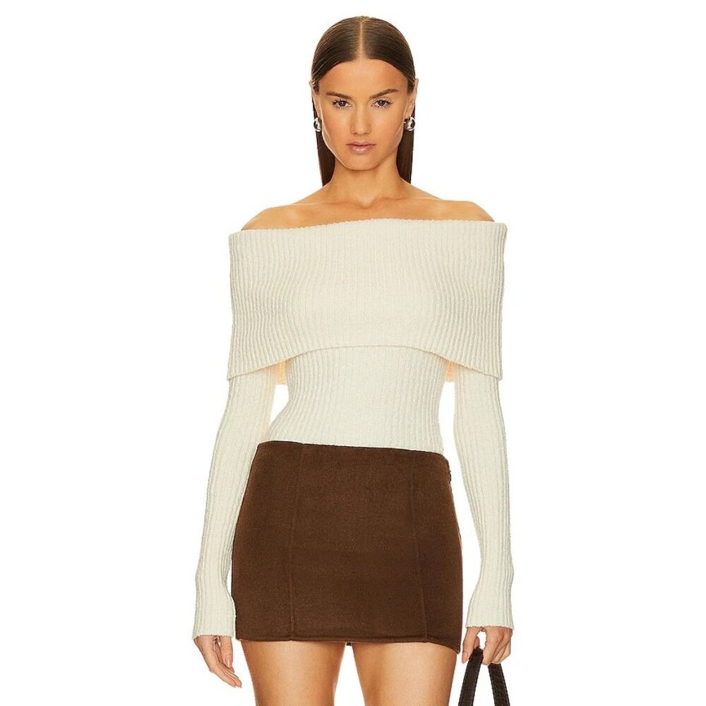 L'Academie Namir Off Shoulder Sweater in Cream